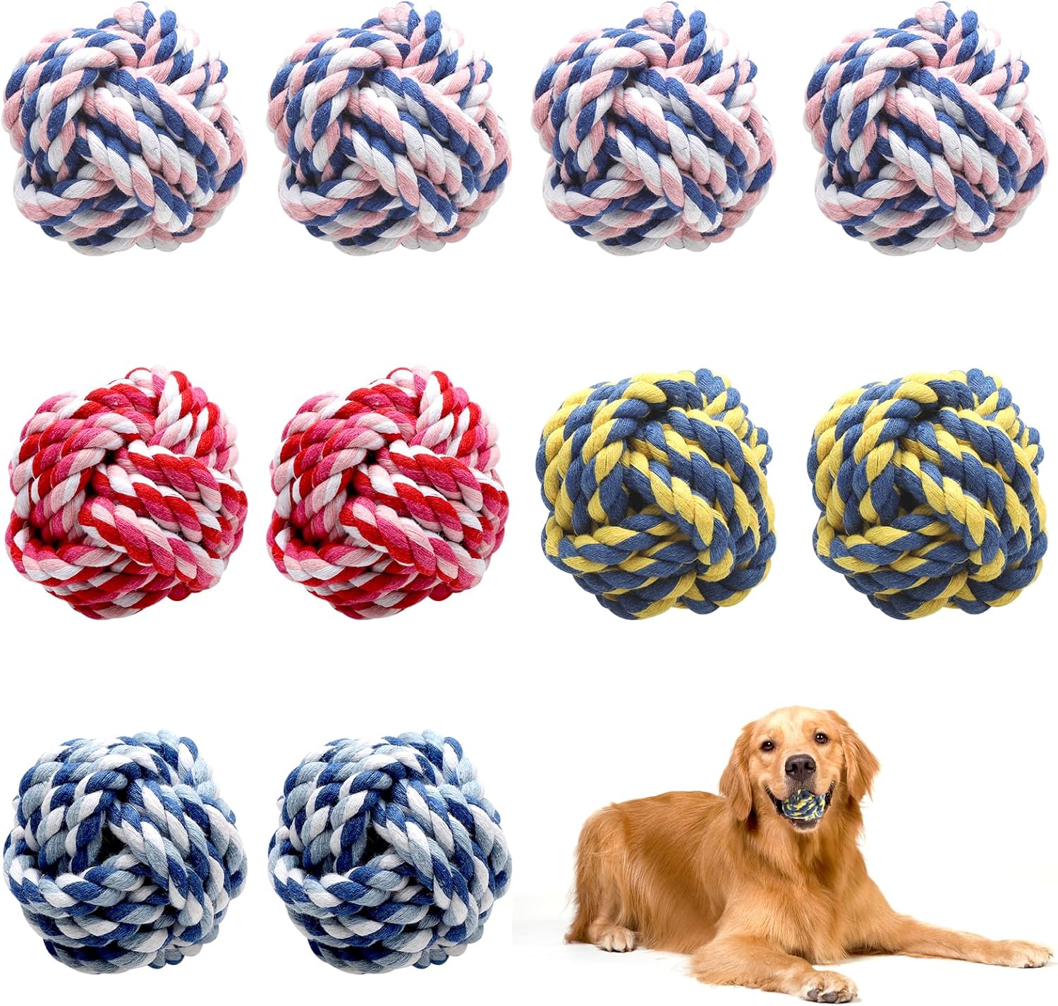 Pack 10 juguetes resistentes para perros con cuerda y pelota